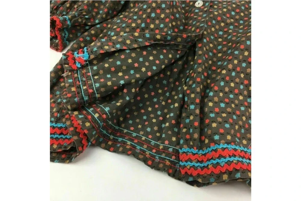 VTG 70s Duets Cotton Puff Sleeve Peter Pan Collar Smock Dress Floral Prairie 5T